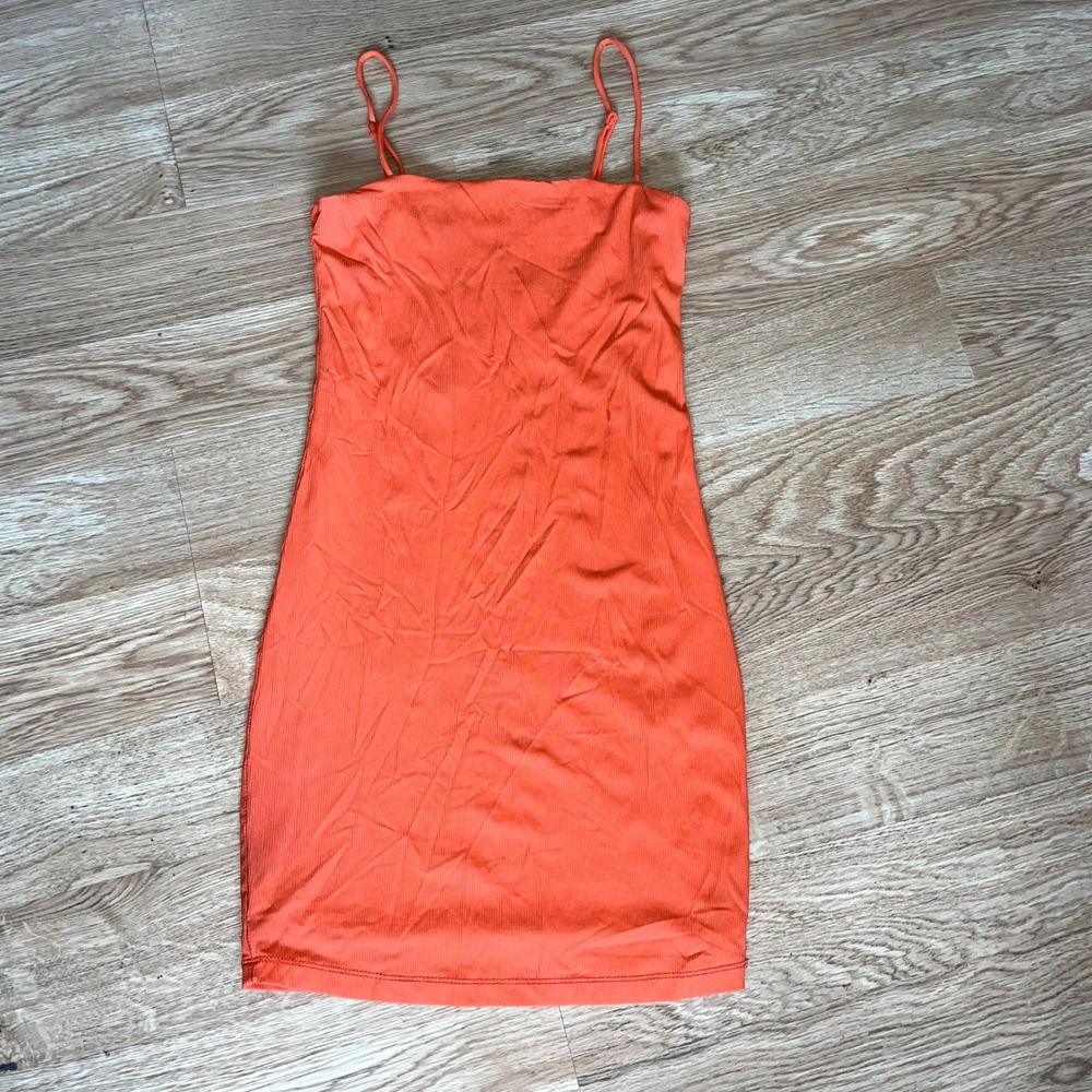 Garage Orange Ribbed Bodycon Mini Dress Sleeveless Adjustable Straps P/S